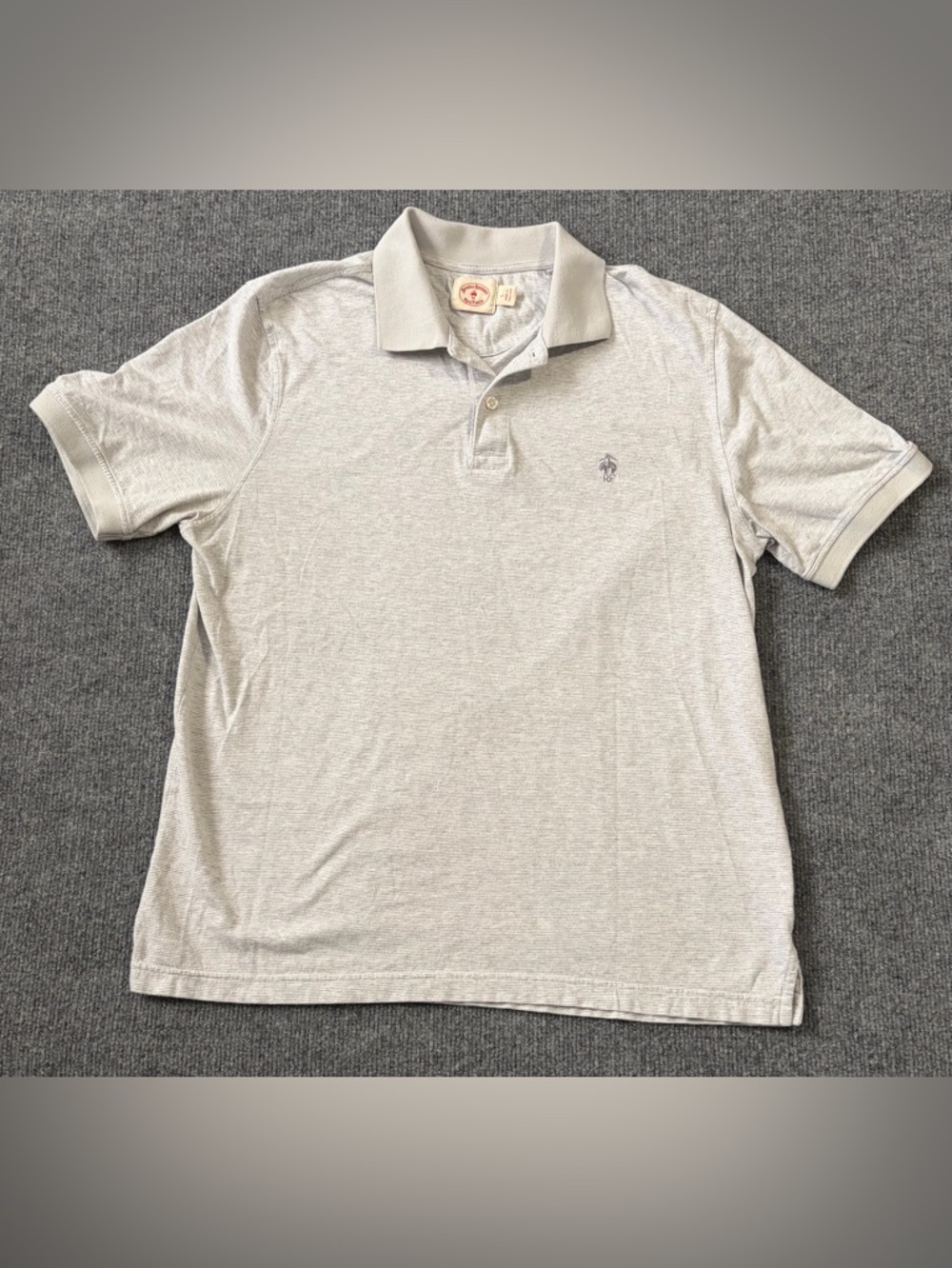 Brooks Brothers Red Fleece Polo Shirt Mens L Gray Striped Short Sleeve